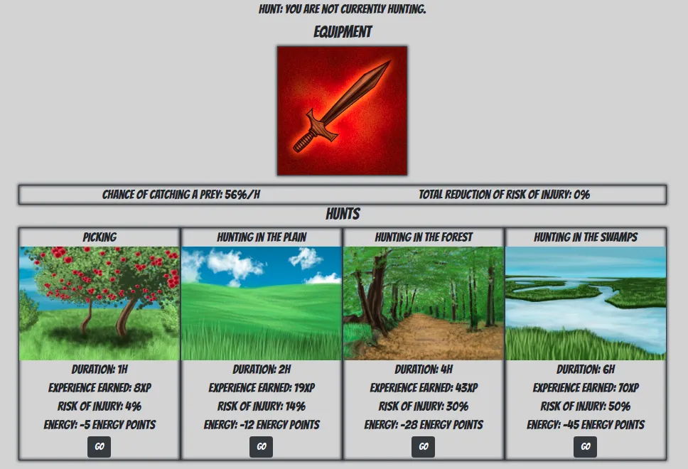 Hunts interface
