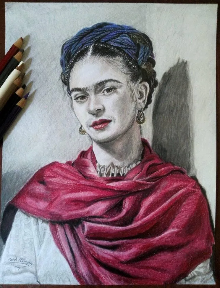 Dibujo realista de Frida Kahlo - Proceso completo (Utilizando color...
