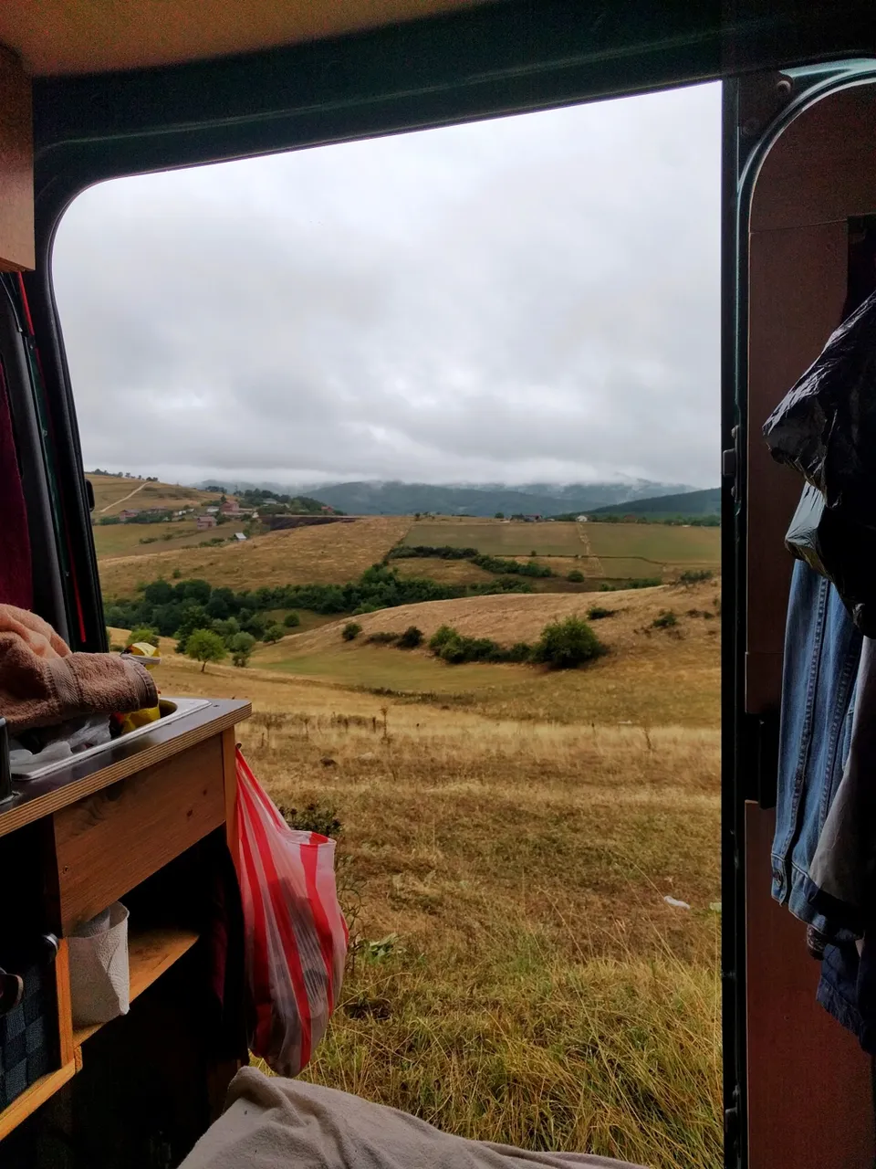View out of the van in the morning