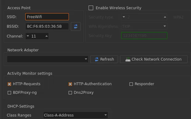 wifi pumpkin ap settings