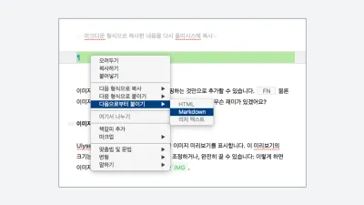 다음으로부터 붙여넣기 -> Markdown