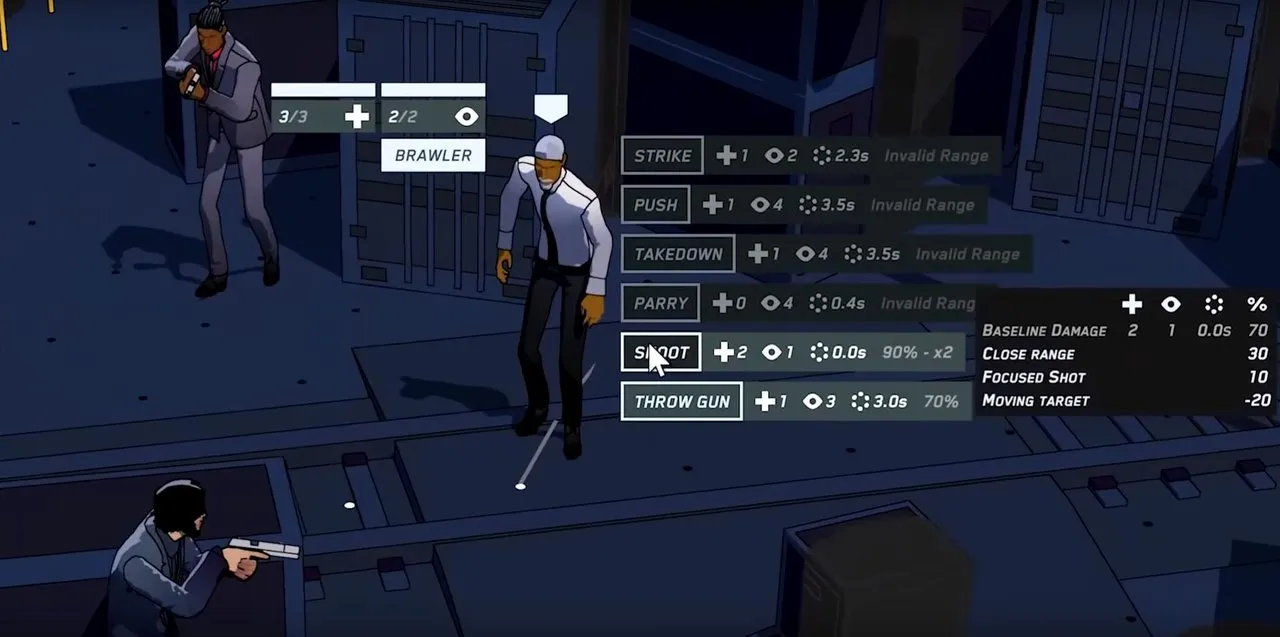 John Wick and against two enemy men with an action menu.