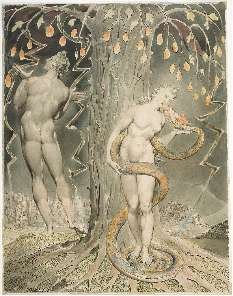 https://upload.wikimedia.org/wikipedia/commons/thumb/1/18/William_Blake_-_The_Temptation_and_Fall_of_Eve_%28Illustration_to_Milton%27s_%22Paradise_Lost%22%29_-_Google_Art_Project.jpg/807px-William_Blake_-_The_Temptation_and_Fall_of_Eve_%28Illustration_to_Milton%27s_%22Paradise_Lost%22%29_-_Google_Art_Project.jpg