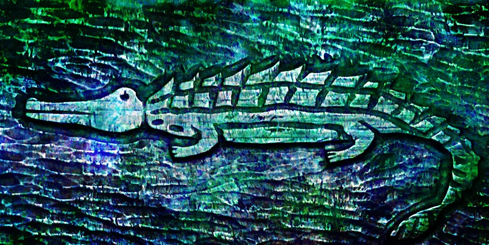 Peter Heckmann Art - Romantic Dream Escapes - South Pacific Adventures - River Crocodile Patiently Waiting For Prey.jpg