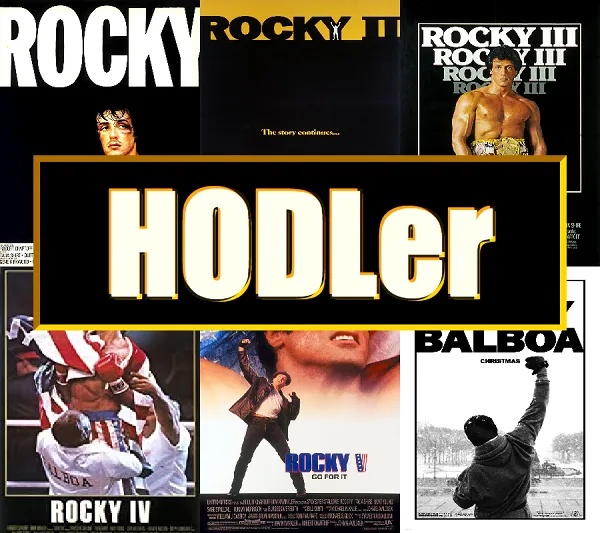 Collage composed of movie posters for the Rocky movies