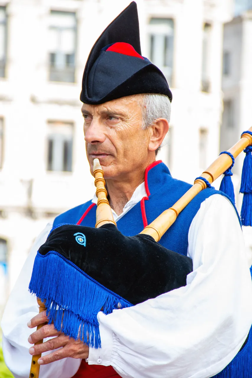 Playing the Gaita Bagpipe from Asturias