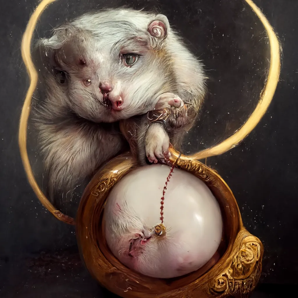 alcoholic ferret sitting on a wrecking ball, uplight, highly detailed, fantasy by Charlie Bowater,Monia Merlo,Alphonse Mucha