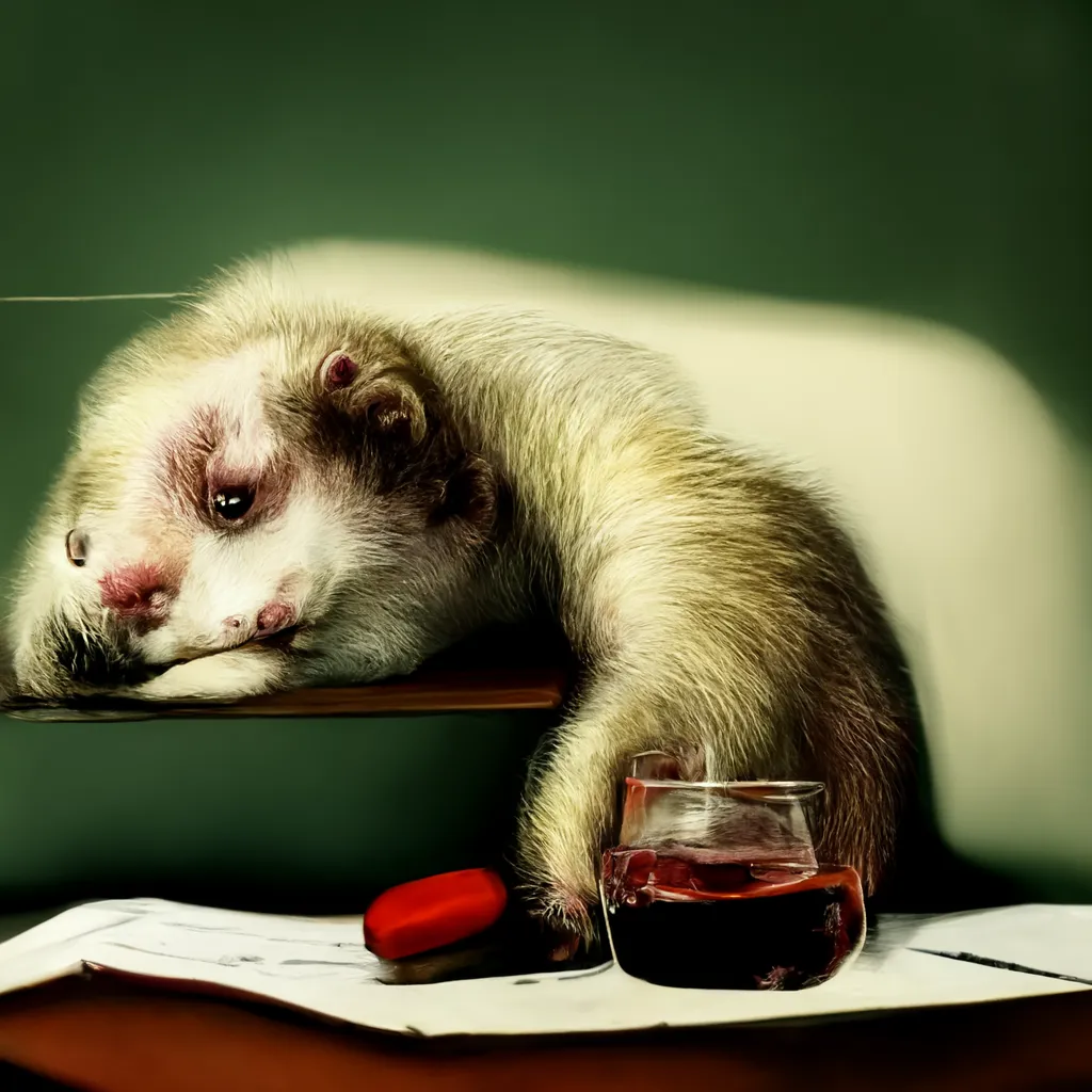 alcoholic ferret in a therapist office, depressed