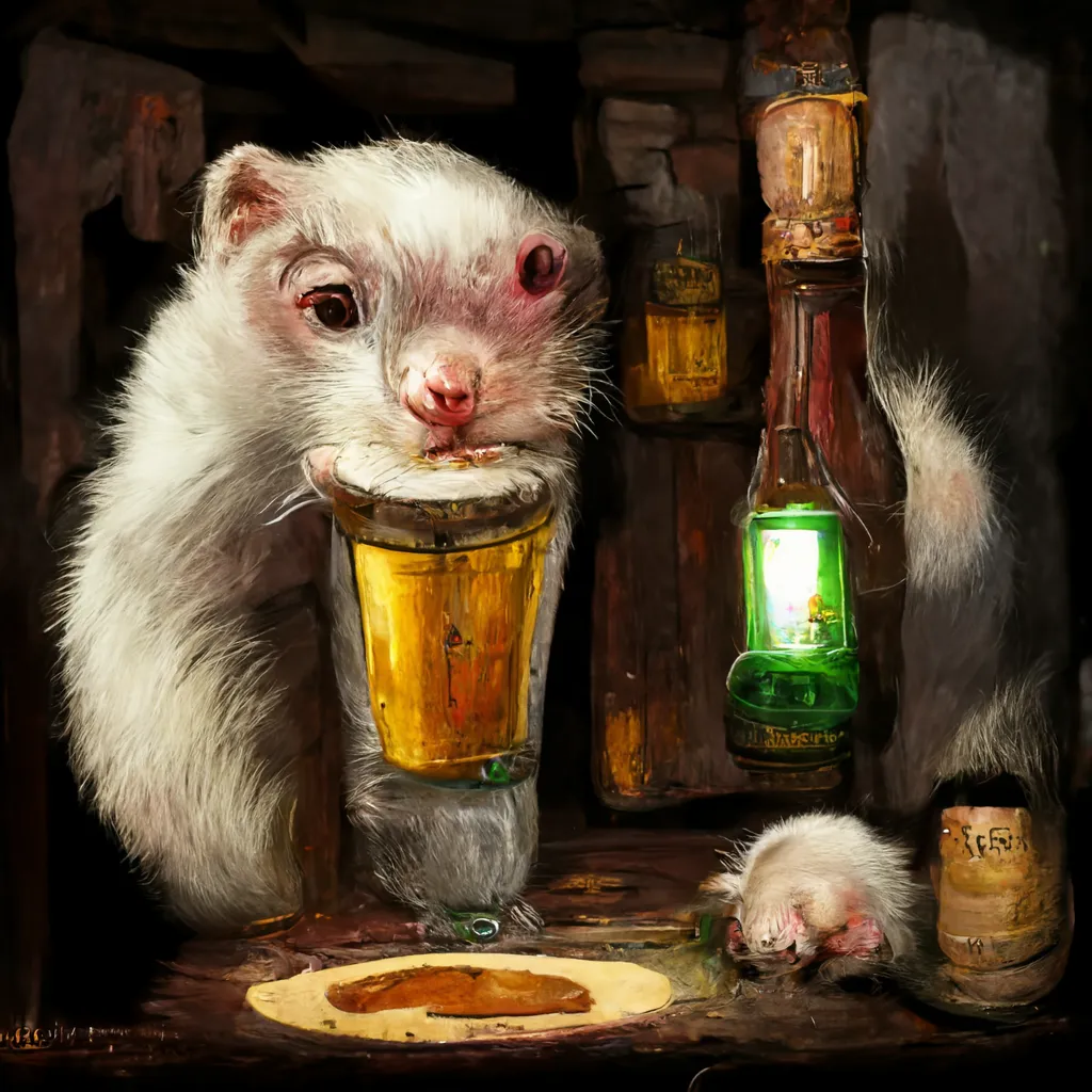 Alcoholic ferret in a tavern