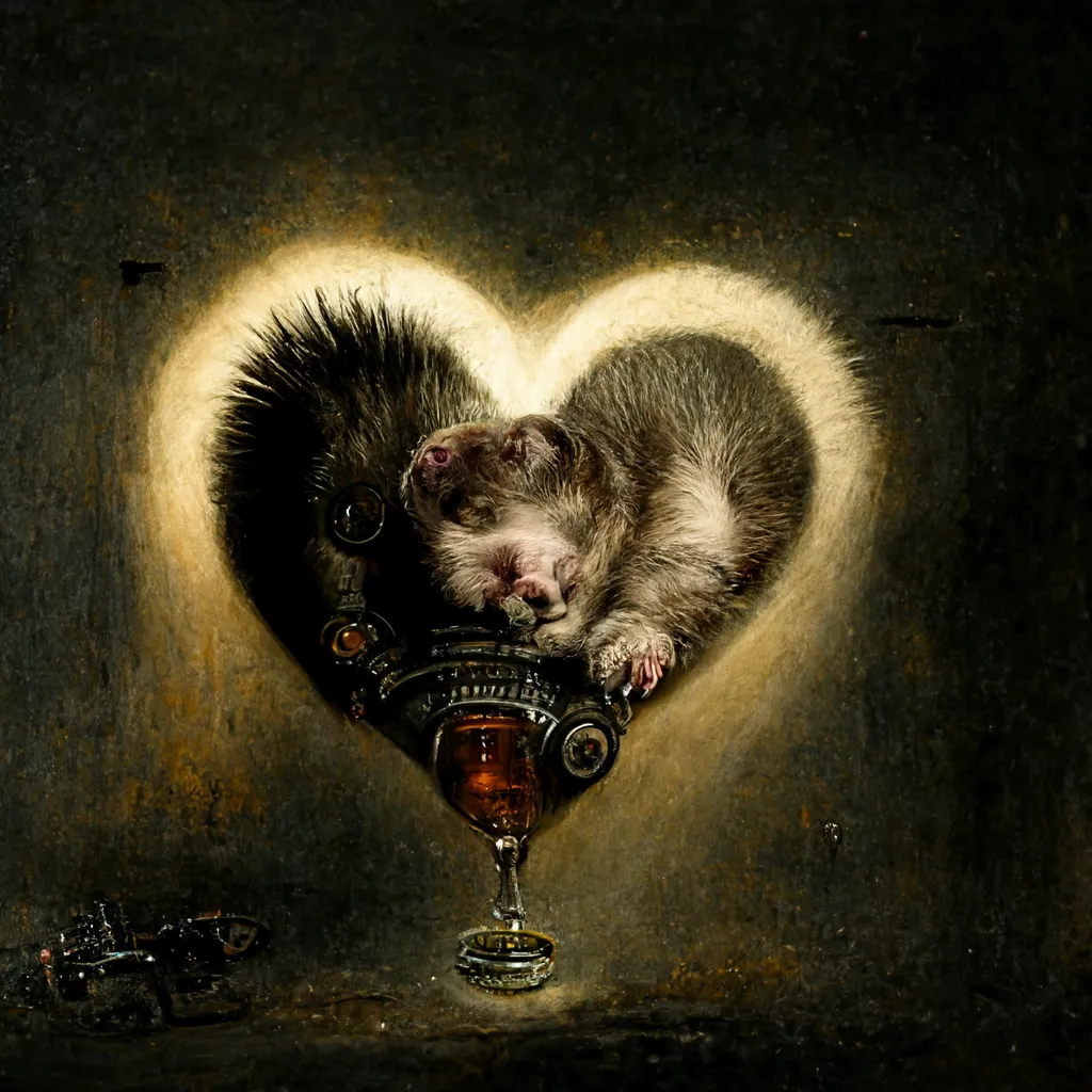 alcoholic ferret in a steampunk industrial building, metallic hearts, an organic machine, Grayslake, Gustave Doré