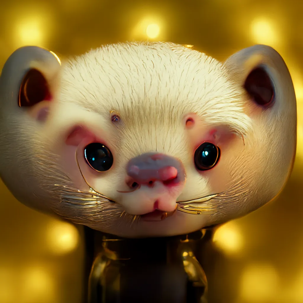 cute alcoholic ferret, Personal toy ,retro , full body size real studio lighting,octane render, real studio lighting, 8k, gold color scheme