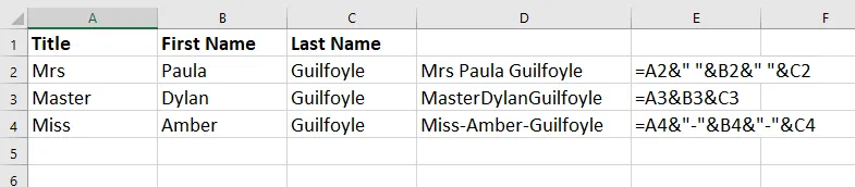 joining text in excel