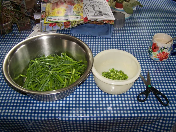 Garlic scapes - prepping for pickles crop June 2019.jpg