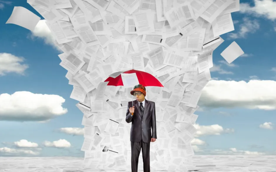 EZ Blazer Meme, Oatmeal Joey, under umbrella, raining papers of info, 2022-10-13- Thursday unknown.png