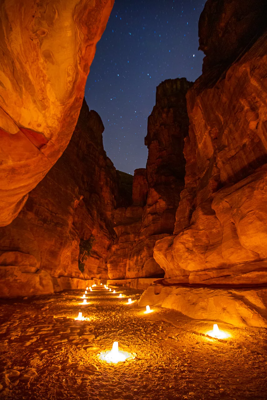 The Siq lit up