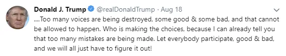 ...Too many voices are being destroyed, some good & some bad, and that cannot be allowed to happen. Who is making the choices, because I can already tell you that too many mistakes are being made. Let everybody participate, good & bad, and we will all just have to figure it out!