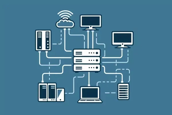 Some devices connected to a server which represents a computer network