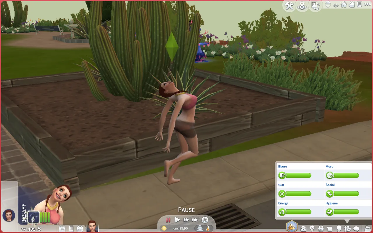 My sim, Susan Strangerous, got infected early because I just HAD TO tease the infected plant that is all over Strangerville.