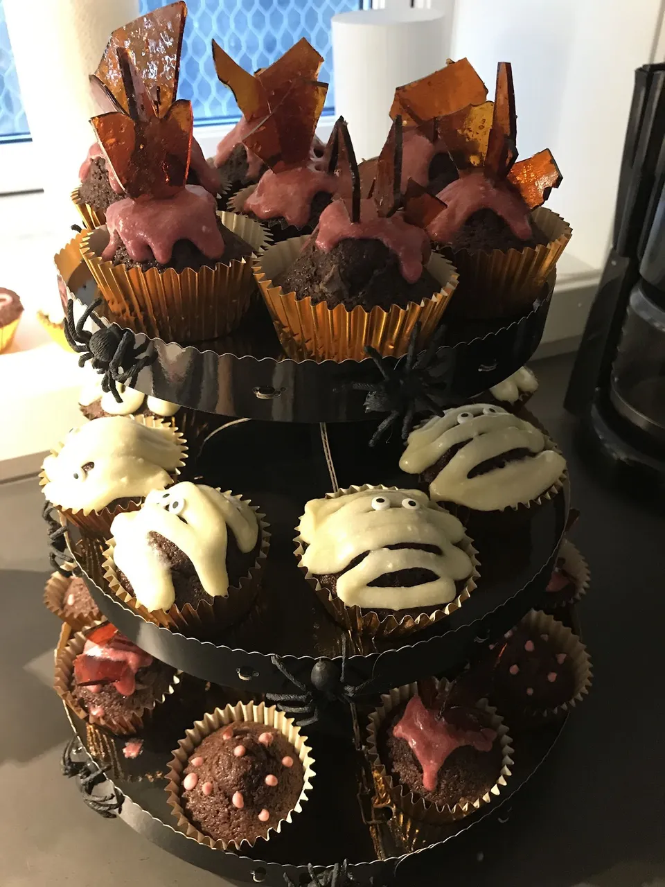 The cupcakes I made. I actually tried to make broken glass of caramel, but the glass turned out brown. At least it tasted good!