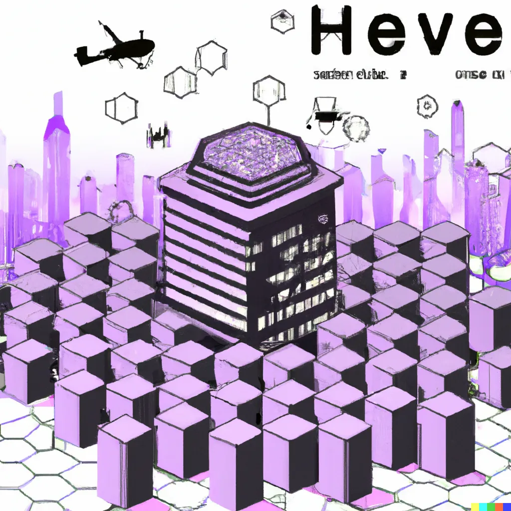 DALL·E 2023-02-06 00.27.48 - A city on the Hive blockchain, with towering code and data skyscrapers and a holographic Hive logo statue..png