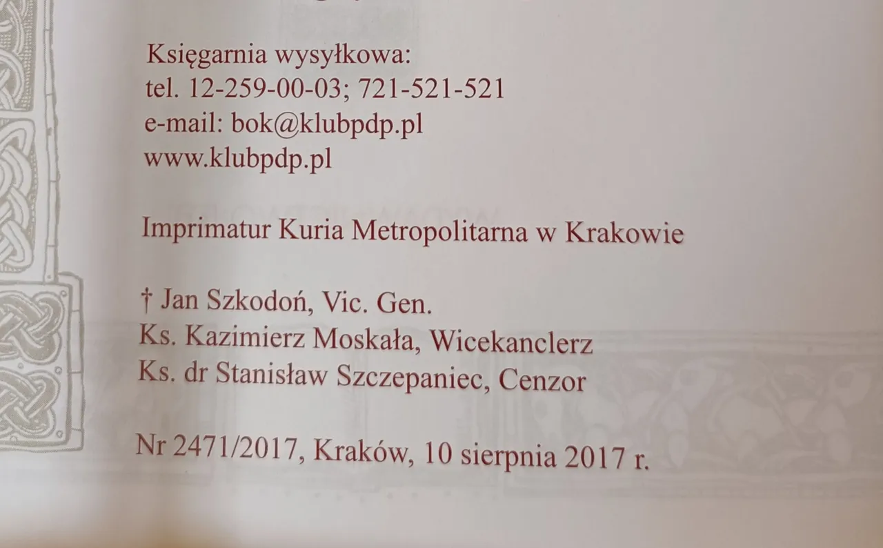 Jak przystało na porządną katolicką książkę, otrzymała ona Imprimatur