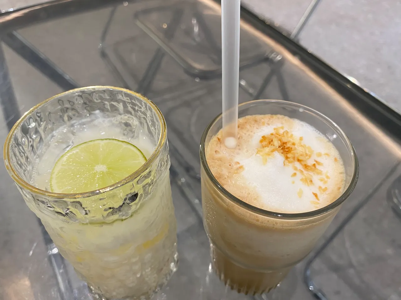 Mango yogurt and toasted coconut coffee