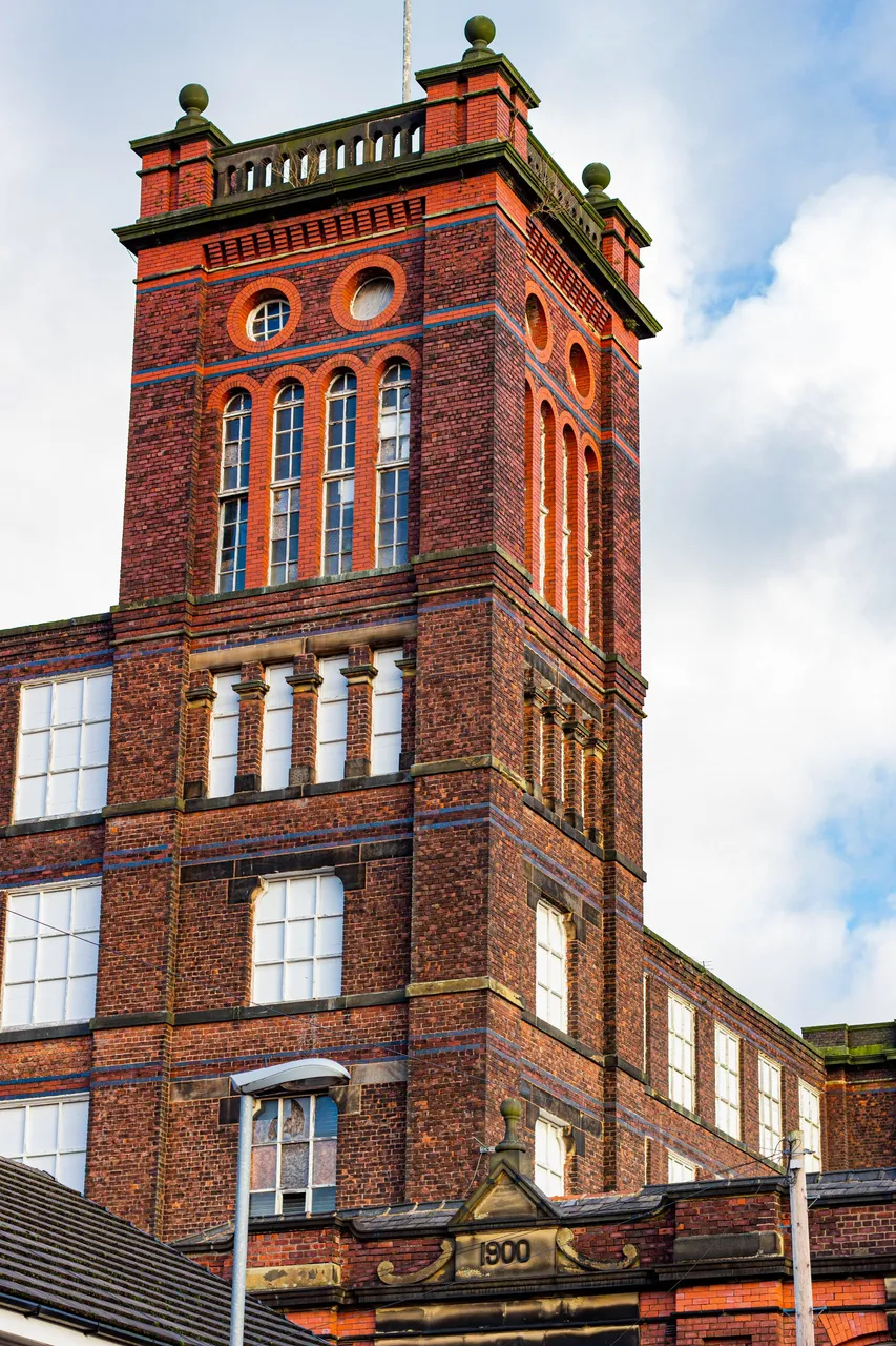 Tower and date of Old Factory Heywood Greater Manchester UK.jpg