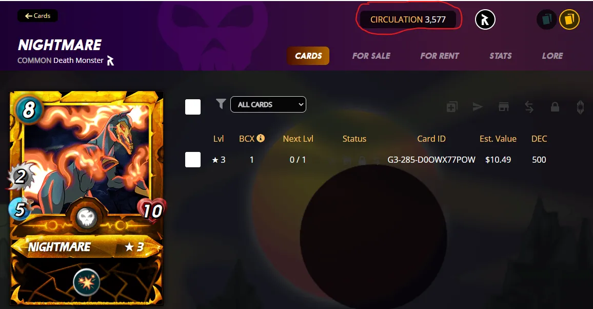 Gold Foil Nightmare (Reward) card only has 3,577 cards in circulation as of 25 Aug 2021