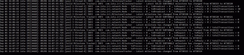 Output della console durante lo snapshot locale