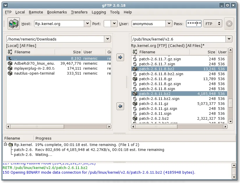 gFTP Screenshot