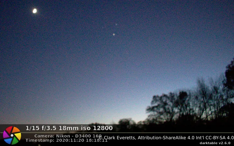 ISS above Jupiter, to the right of fainter Saturn