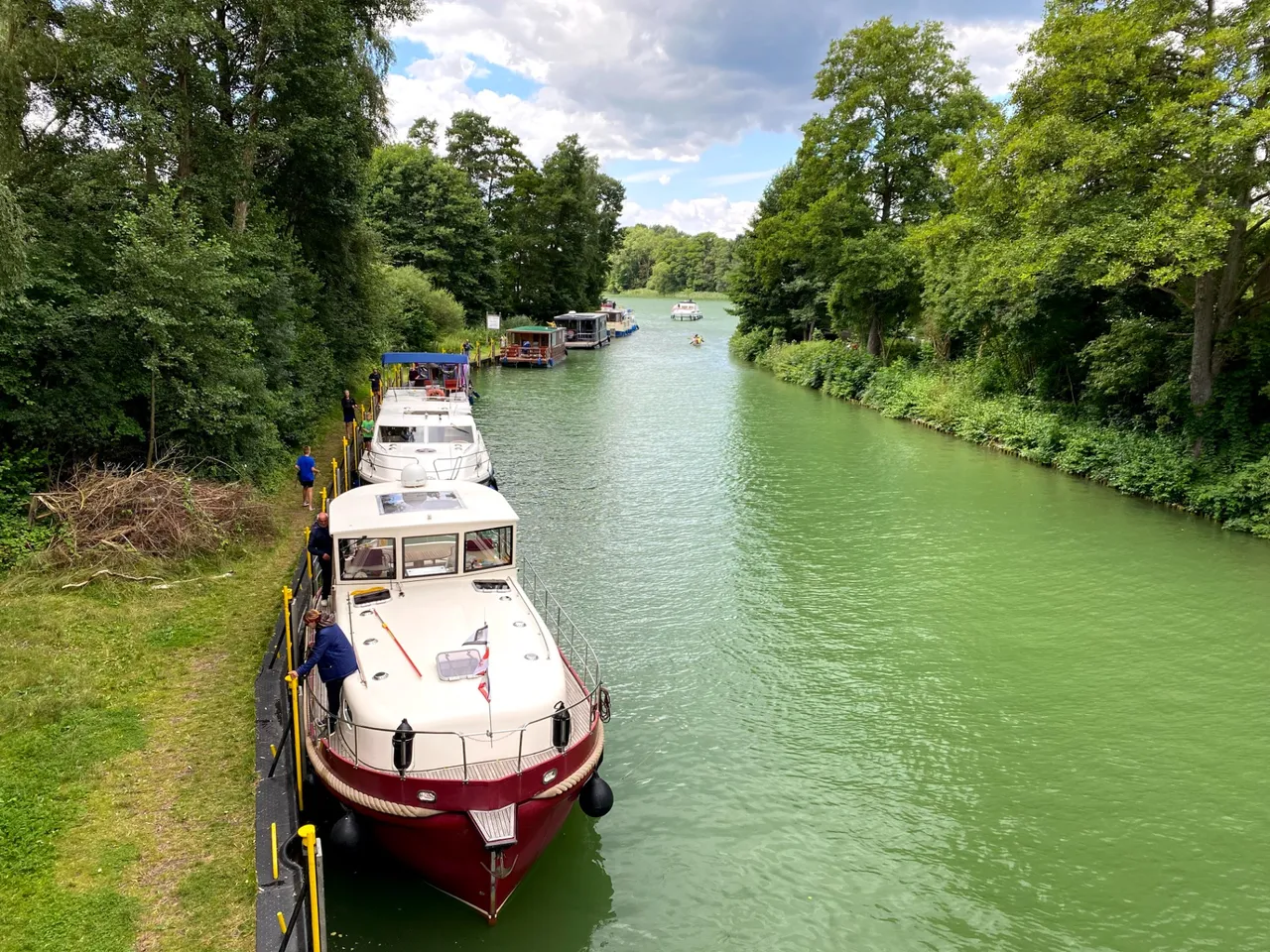 Leisure boat traffic on river Havel in the summer