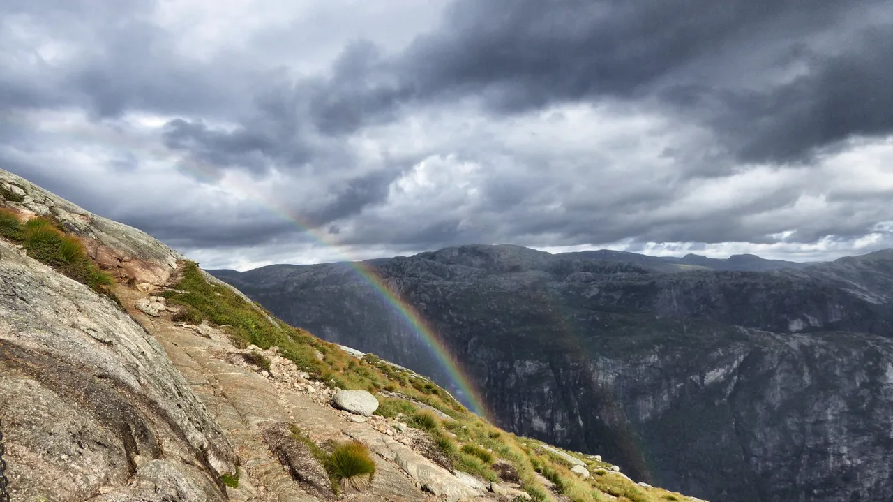 A rainbow because it rains and shines here always at the same time