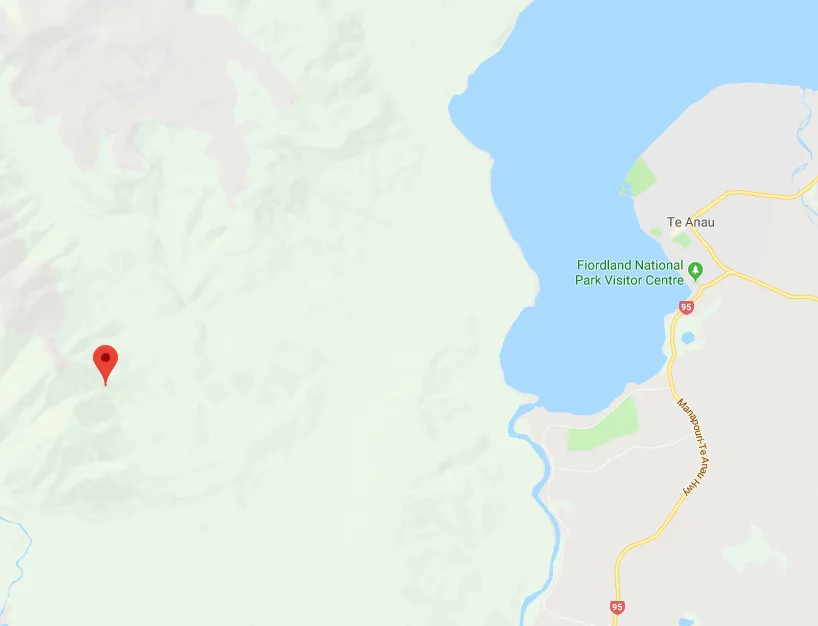 The 60km Keplar Track starts in the clouds (where the pin is) before taking you back down to Te Anau (screenshot from Google Maps)