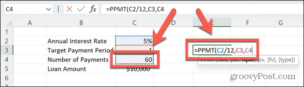 use-PPMT-excel-nper