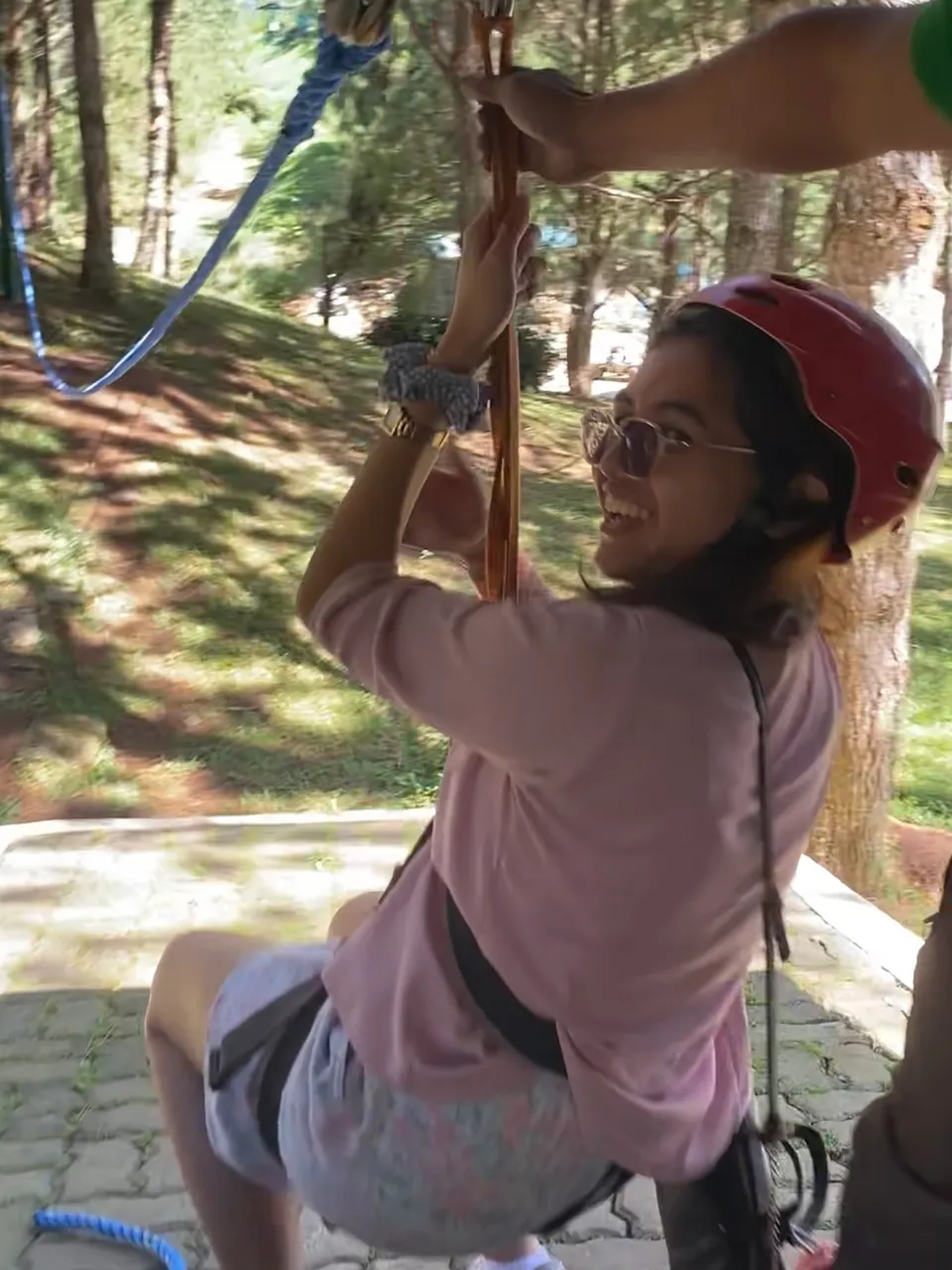 The only photo I have at the end of the zipline. Thanks to Janie for taking this one.