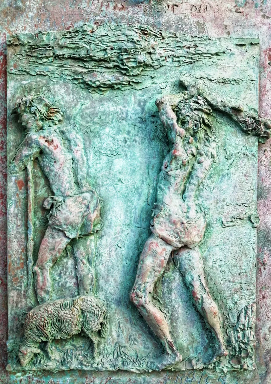 Bas-relief of a club and a shepherd...