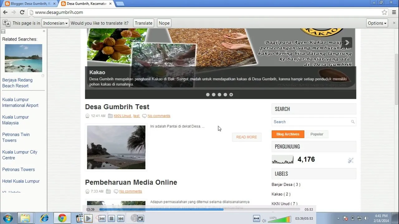 Front page view after posting