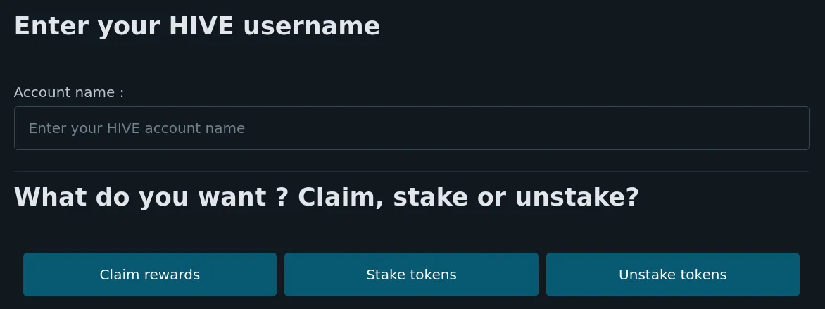 Claim / stake / unstake buttons