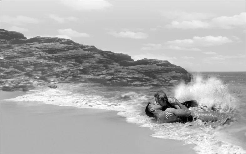 Iconic love scene featuring Burt Lancaster and Deborah Kerr in FROM HERE TO ETERNITY