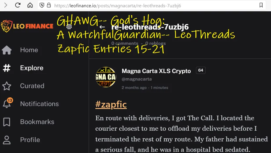 GHAWG-- God's Hog: A Watchful Guardian-- LeoThreads Zapfic Entries 15-21