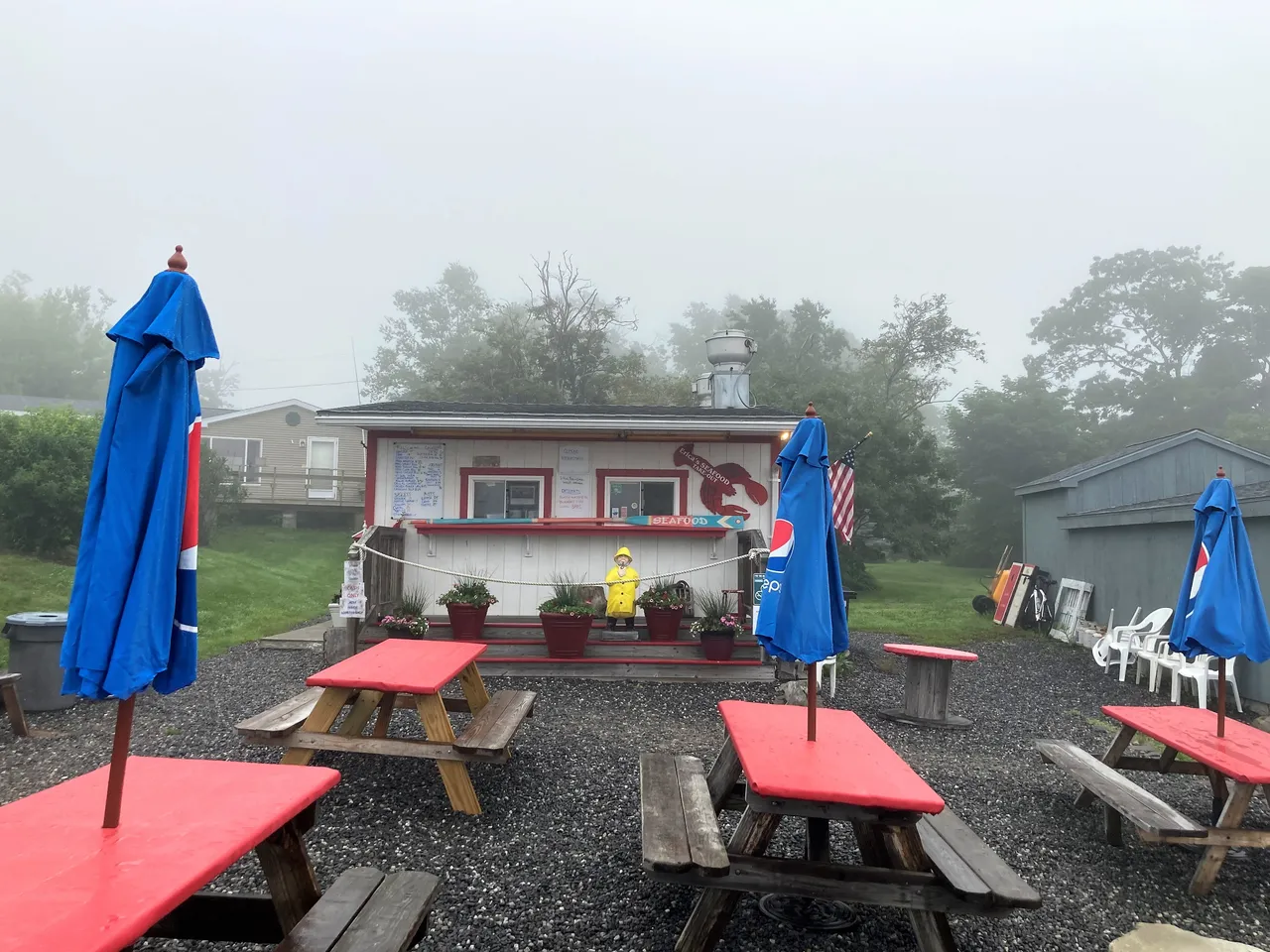 Seafood shack with tables