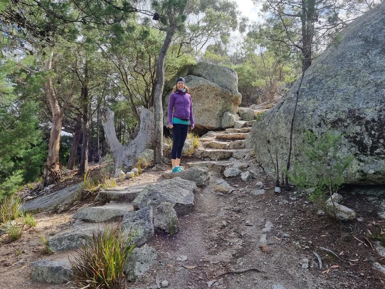 While the practice of whaling (and sealing) is now illegal in Bicheno (and indeed the whole of Australia) the lookout still exists, so we hiked up this short but steep single track to check out the view!