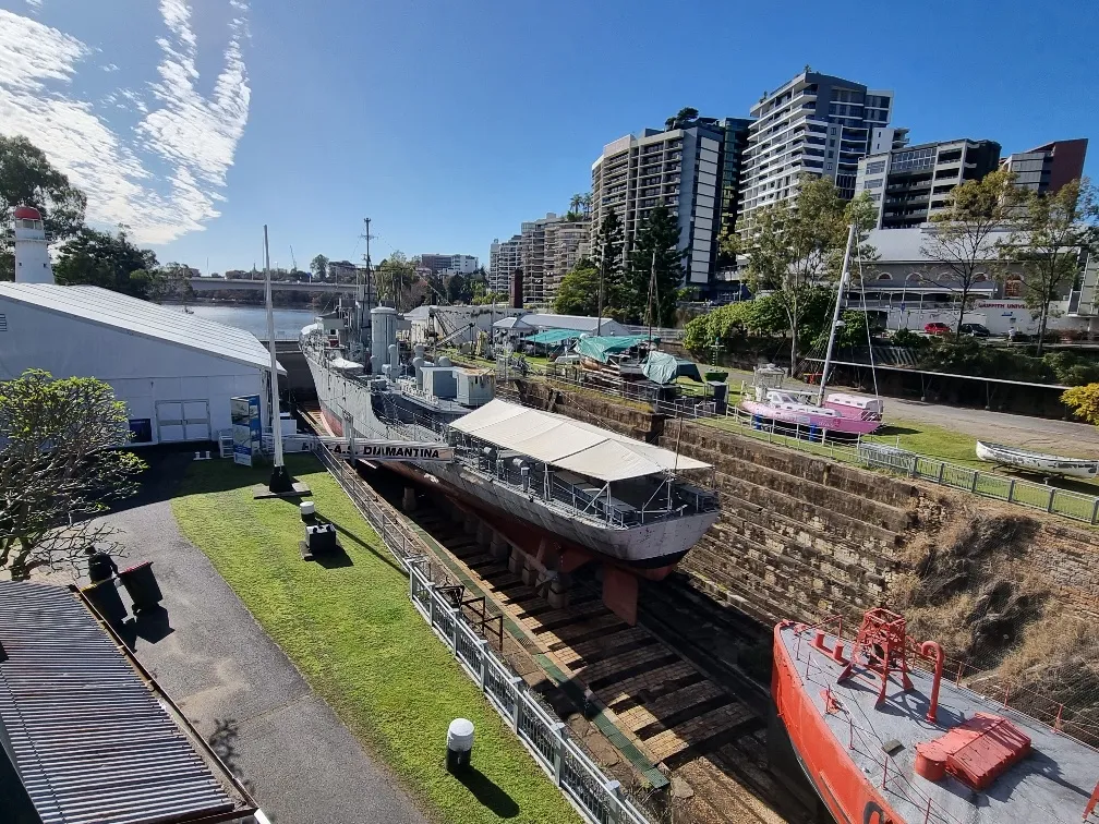 A view of the Queensland Maritime Museum while crossing the good will foot and bicycle bridge into the southern end of town.