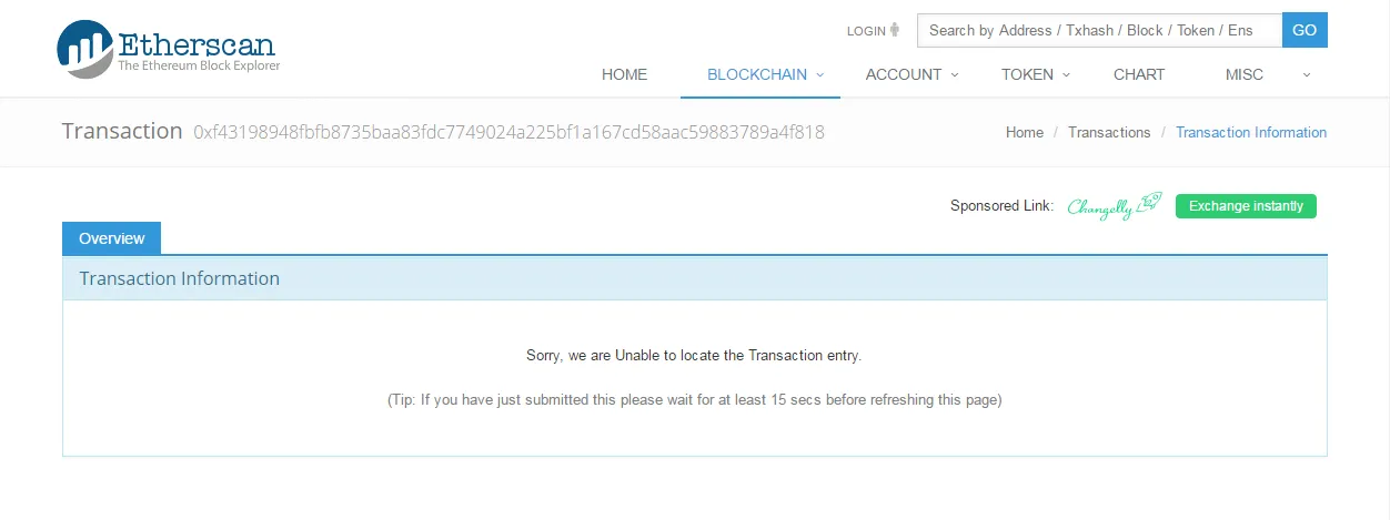 Sorry, we are Unable to locate the Transaction History