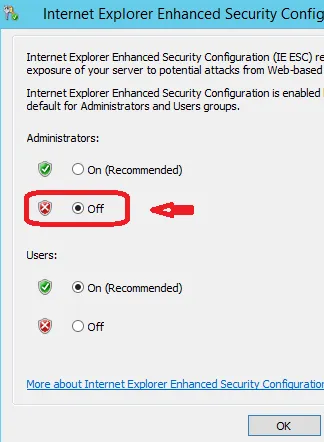 switch off ie enhanced security