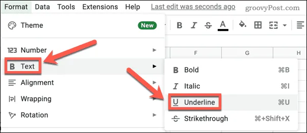 google-sheets-format-underline