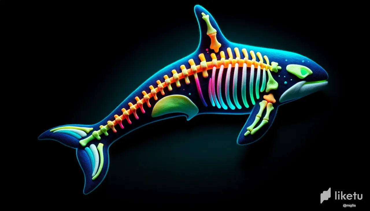 clns25rma06a8bmsz1cgieot2_DALLE_2023-10-15_13.17.38_-_3D_rendering_of_a_skeletal_Orca_Killer_Whale_crafted_from_felt_in_vibrant_phosphorescent_and_electric_colors_positioned_against_a_deep_black_backdr.webp