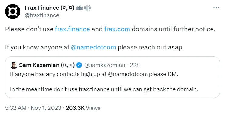 DeFi Platform Frax Finance DNS Domain Was Hijacked.png