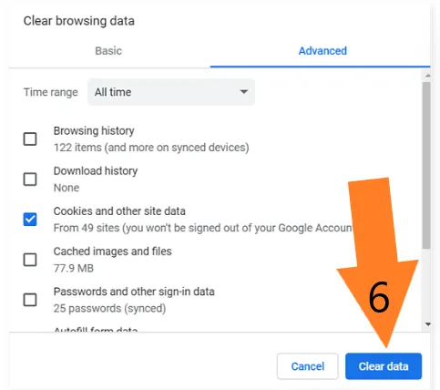 Clear browsing data Google Chrome Browser Cookies